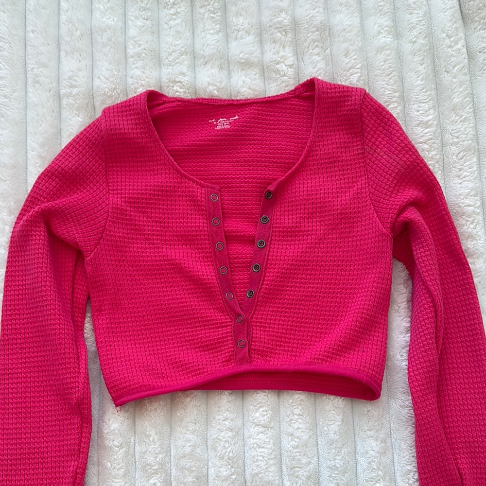 Urban Outfitters Pink Ribbed Long Sleeve Crop Top